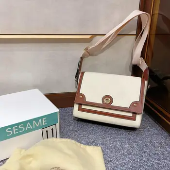 

Logo Fashion Bags for Women Canvas and Cowhide Wide Shoulder Strap Lightweight One-Shoulder Diagonal Small Square Bag
