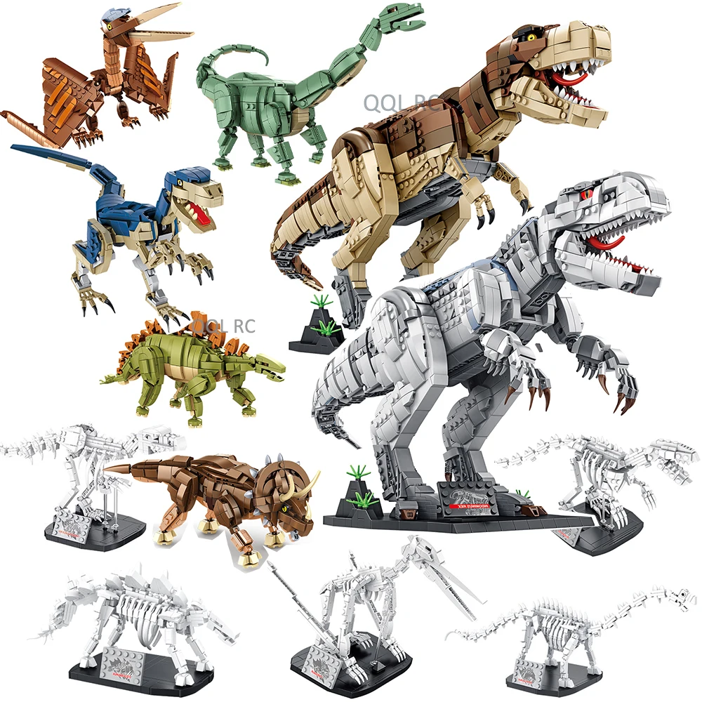 Bloques de construcción de dinosaurio Jurásico y maqueta de fósil para niños, juguete de construcción con diseño de dragón Velociraptor, modelo Juguetes de bloques de construcción