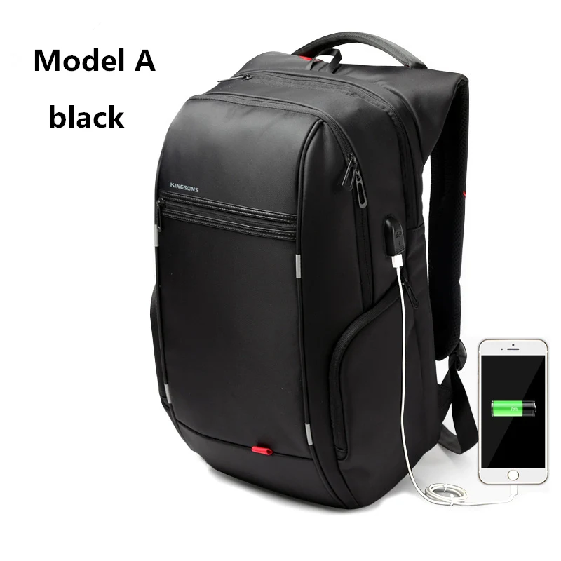Kingsons мужской женский модный рюкзак 13 15 17 дюймов рюкзак для ноутбука 20-35 литров водонепроницаемый рюкзак для путешествий Студенческая школьная сумка - Цвет: Model A black