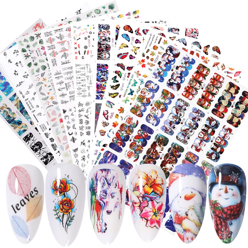 

12Designs Female Face Image Nail Water Transfer Decals Stickers Black White Flower Patterns Love Letter Designs Decoration