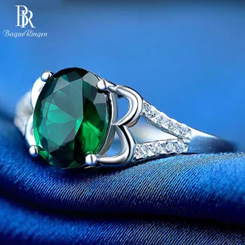 

Bague Ringen Luxury Jewelry Real Sterling Silver Ring With 5*7mm Emerald Gemstone Women New Fashion Wedding Party Ring