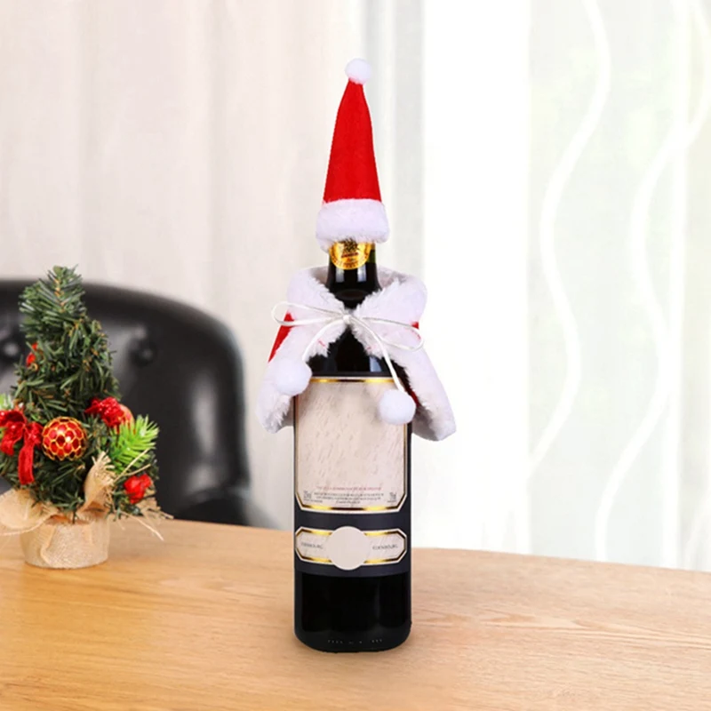 2pcs/Set Christmas Decoration Red Wine Bottle Covers Clothes With Hats For Home Christmas Dinner Party Or Gift