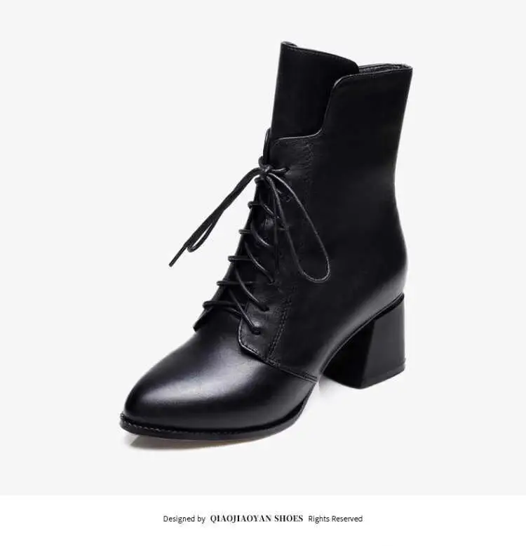 2019 New Leather Women Boots Thicked Velvet PU Women Shoes Women's High-heeled Cotton Keep Warm Martin Boots Zapatos De Mujer