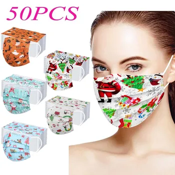 

Mascarilla 50pc Christmas Printing Adult Mask Disposable Christmas Face Mask Fashion 3ply Facemask Mouth Caps Disposable