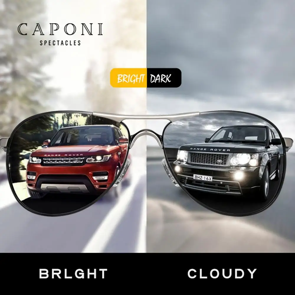 Tanie CAPONI męskie okulary fotochromowe przezroczyste klosze okulary Vintage Avation polaryzacyjne okulary przeciwsłoneczne dla kobiet UV400 BS8722