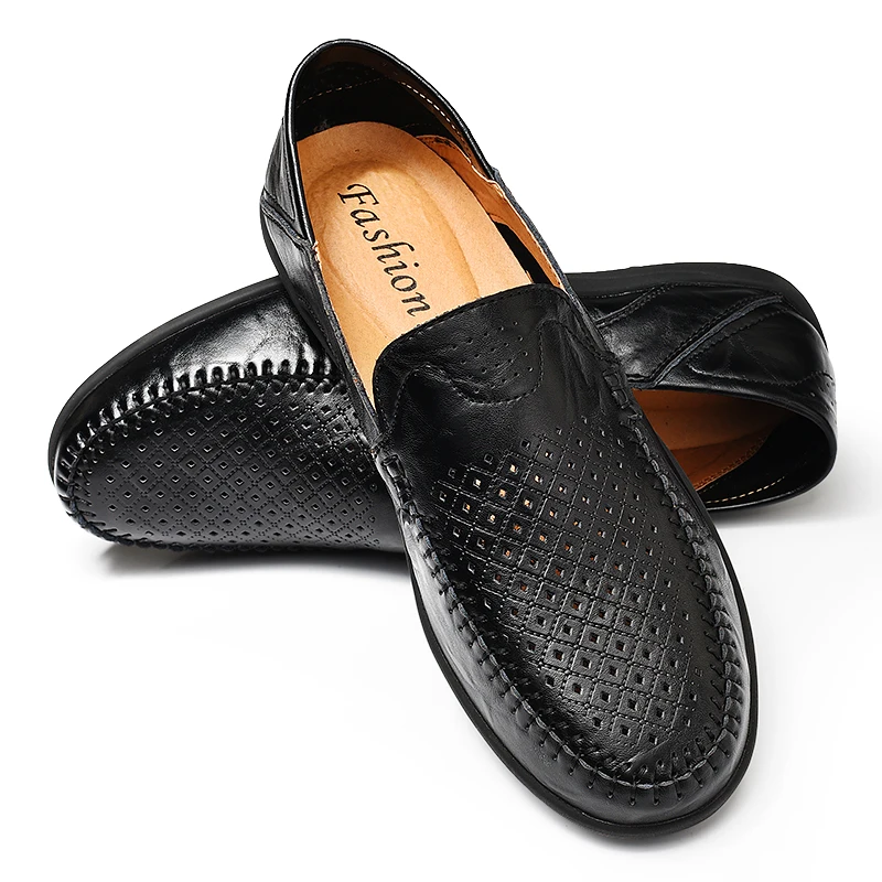 

size 37-47 Summer Men Shoes Casual Luxury Brand Genuine Leather Mens Loafers Moccasins Italian Breathable Slip on Boat Shoes