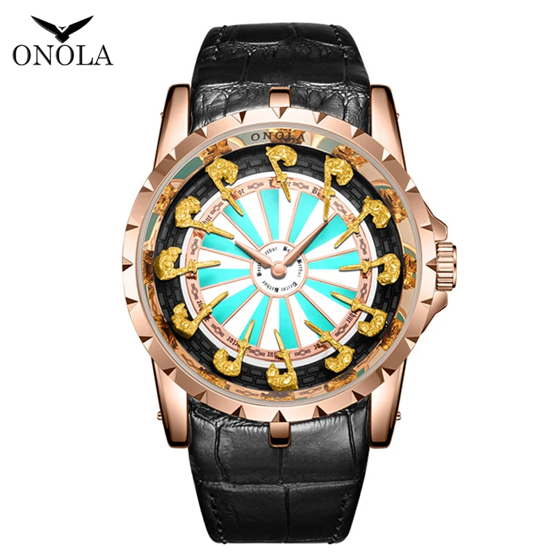 

New Brand Men Quartz Watches ONALA Leather Waterproof Watches Mens Date Casual Clock Unique Cool Style Color Relogio Masculino