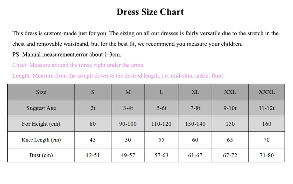 Knee Length Dress Size Chart