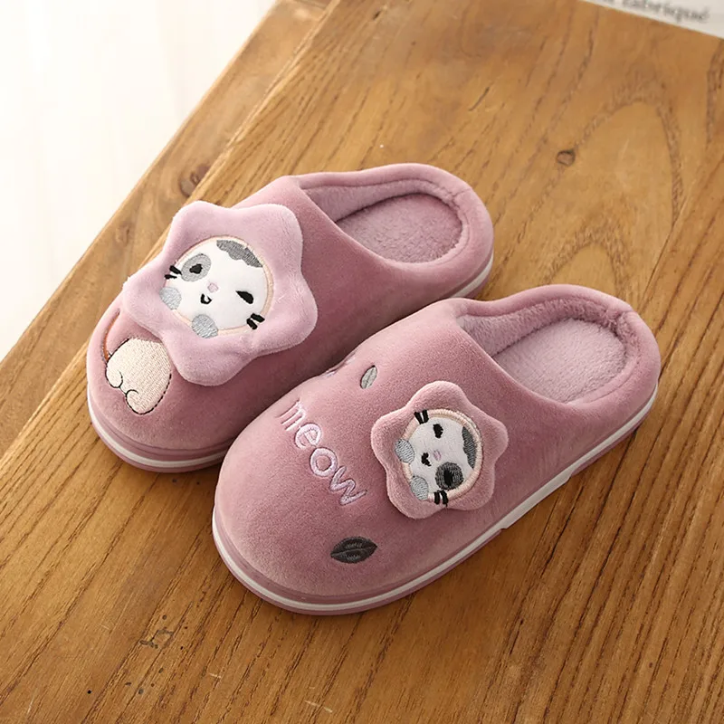 Прямая поставка; зимние домашние тапочки для девочек; детская обувь с рисунком кота; мягкие зимние теплые домашние тапочки для детей; домашняя обувь для спальни - Цвет: purple slipper