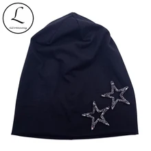 GZHilovingL Для женщин Стразы звезда с голенищем «гармошкой», шапки-бини Шапки Новинка весны тонкие хлопковые Мешковатые Головные уборы Skullies Шапки Кепки для девушек и женщин