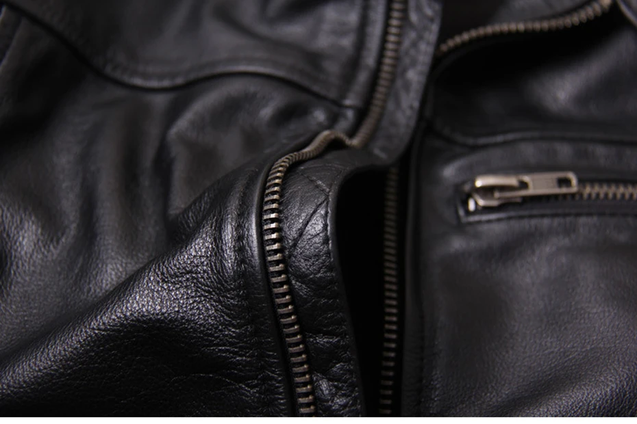 Стиль теплый мужской мотор для одежды Байкер Кожаные куртки Мужская Черная куртка из натуральной кожи куртка из воловьей кожи 18664-5