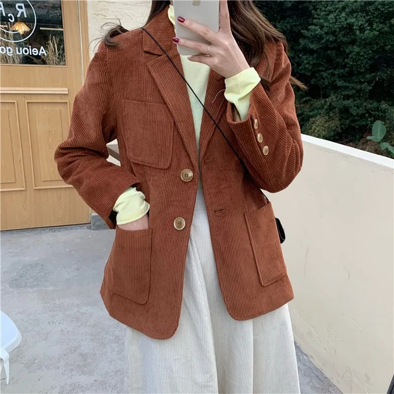 

Elegant Blazer Women Long Sleeve Jackets Coats Office Lady Outwear Casual Korean Fashion Female Outfit Clothing Autumn 2020