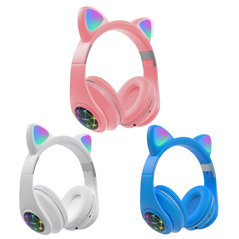 NeArrival LED Cat Ear Noise Cancelling Headphones Bluetooth 5 0 Young People Kids Headset Luminous Cute Cat Ear Headphone