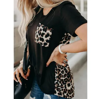 

2020 New Women T shirts Ladies Summer Tee Clothes Fashion Short Sleeve Leopard Print Tops Loose Beach Outfit Plus Size T-shirts