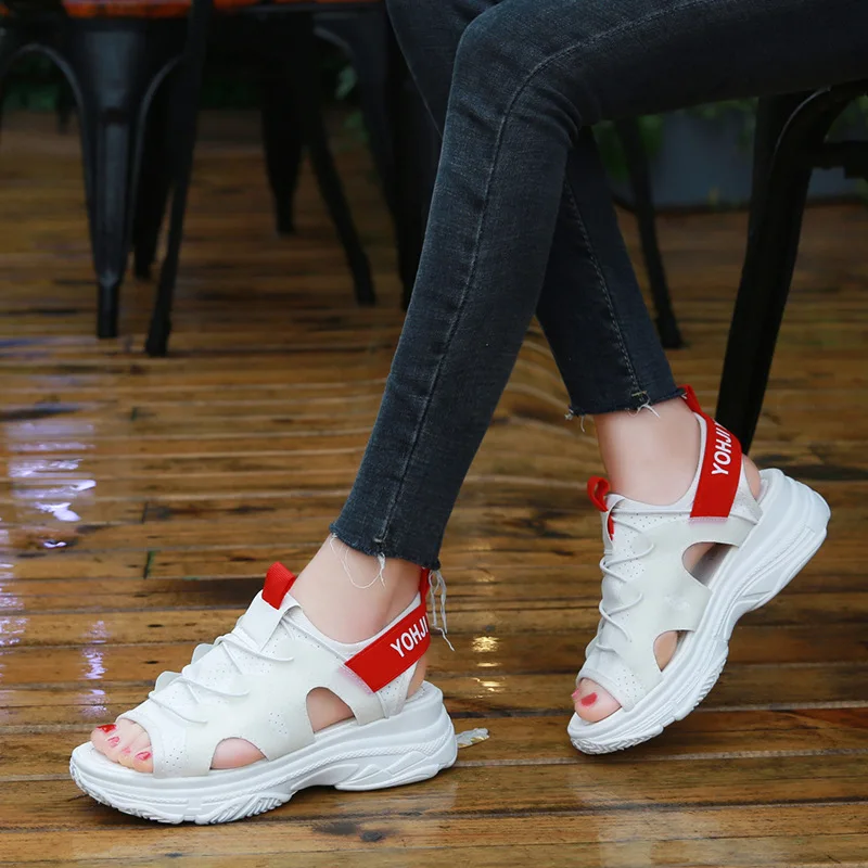 

Summer Platform Heel Lycra Cloth Peep-Toe Casual Sandals Women's Extra High Breathable Lace-up Porous WOMEN'S Shoes