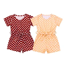 Newborn Girls Summer Romper Baby Girl Belted Polka Dot Print Short Playsuit For Baby Girls Casual Jumpsuit