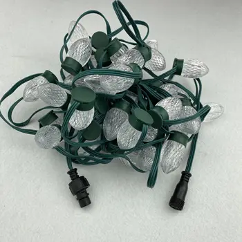 

50nodes addressable RGB C9 DC12V WS2811 LED(2 LEDs) pixel string light;6inches wire spacing;all GREEN wire;IP68;13.5mm pigtails