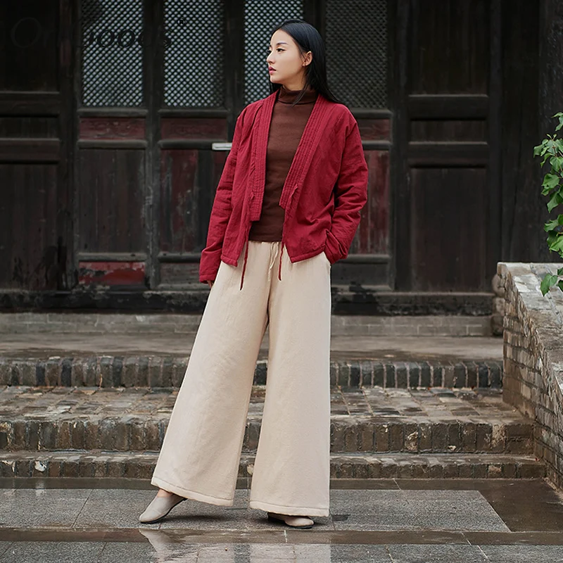 OriGoods Women Wide leg Pants Thick Warm Winter Pants Cotton Quilted Pants Women Wide leg Winter Trousers Original Vintage B275