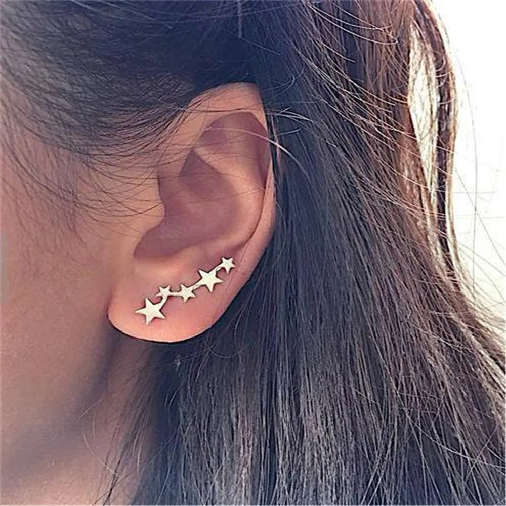 

Moon Star Ear Climber Tiny Star Moon Stud Earrings for Women Everyday Teen Mothersday Celestial Birthday Gift Jewelry Earrring