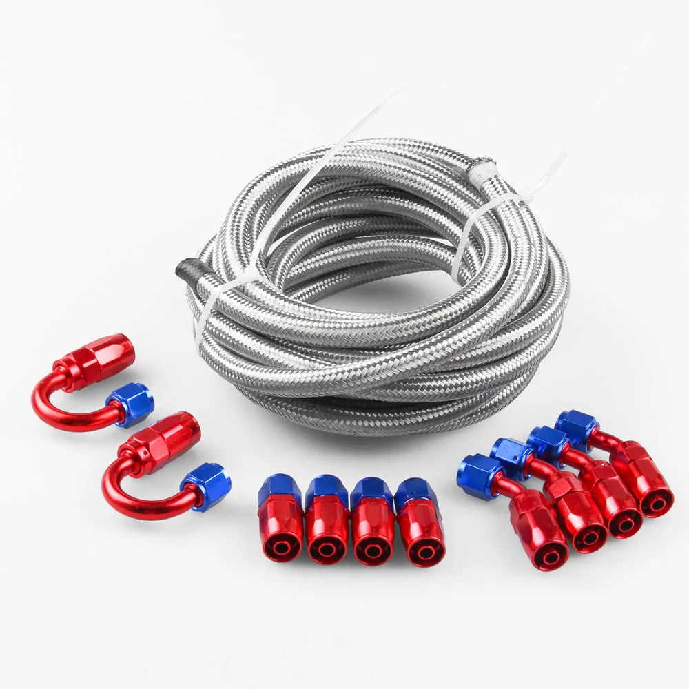 

5M AN8 Stainless Steel Braided inner PTFE pipe Oil/Fuel Oil Line + Hose End Adaptor Kit 0+45+90+180 Swivel Hose End tube