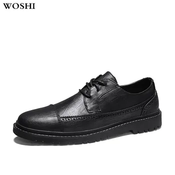 

Men Oxford Genuine Leather Dress Shoes Handmade Brogue Lace Up Business Office Flats Male Casual Shoes Sneakers Chaussure Homme