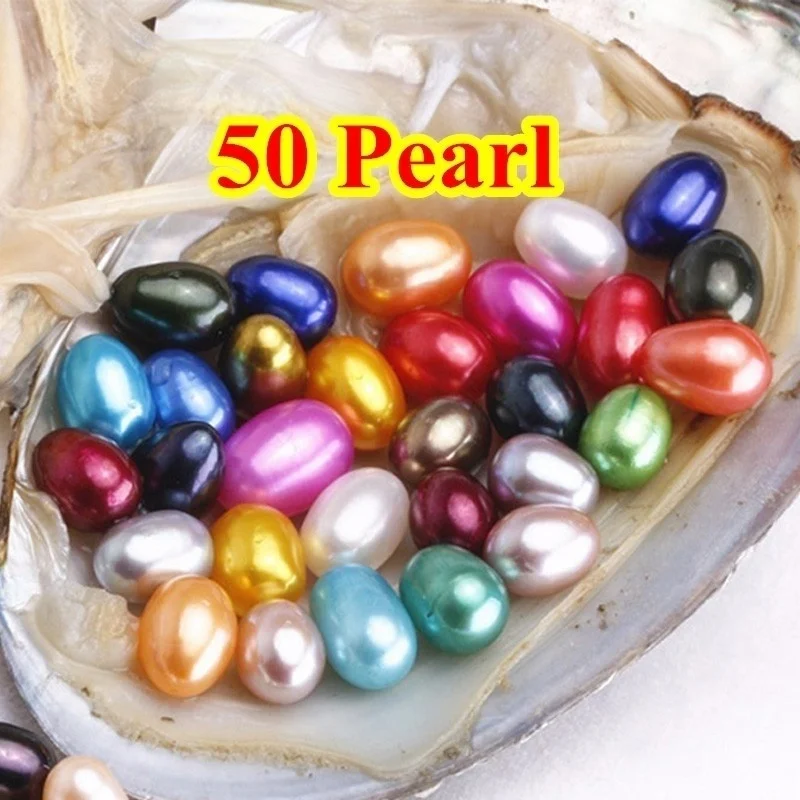 50pcs Pearls 6-7mm Mixed Colored Wish Pearl Mussel Pearl Oyster Pearl for Pendant DIY Pearl Decorations