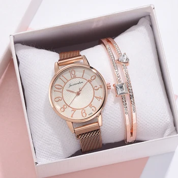 

Luxury 2pcs Set Watches Women Dress Magnet Buckle Watch Ladies Quartz Wrist Watch Bracelet Set Arabic Numerals Clock Reloj Mujer