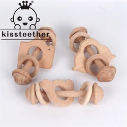 Kissteether – jouets Montessori en hêtre pour bébé, 1 pièce, maintien en bois de hêtre, jeu de dentition à main, sans BPA, hochets, cadeau 