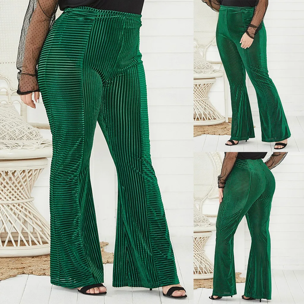 Зеленые брюки-клеш, одноцветные широкие брюки, женские зимние брюки, женские брюки размера плюс, женские брюки, повседневные брюки# A3