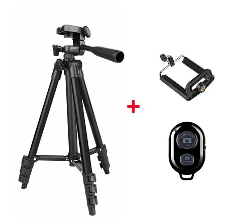 Портативный штатив для телефона iPhone Xiaomi HUAWEI Compact Video camera легкий для путешествий, походная подставка для телефона Tripode - Цвет: With Clip Shutter