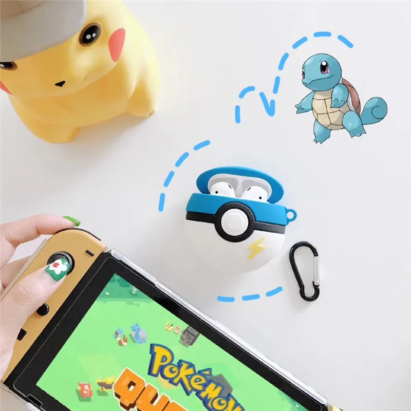 Мультяшные Чехлы для AirPods для Pokemon Go Plus Ball Bluetooth беспроводные наушники силиконовый чехол для Apple Airpods 2 аксессуары - Цвет: Синий