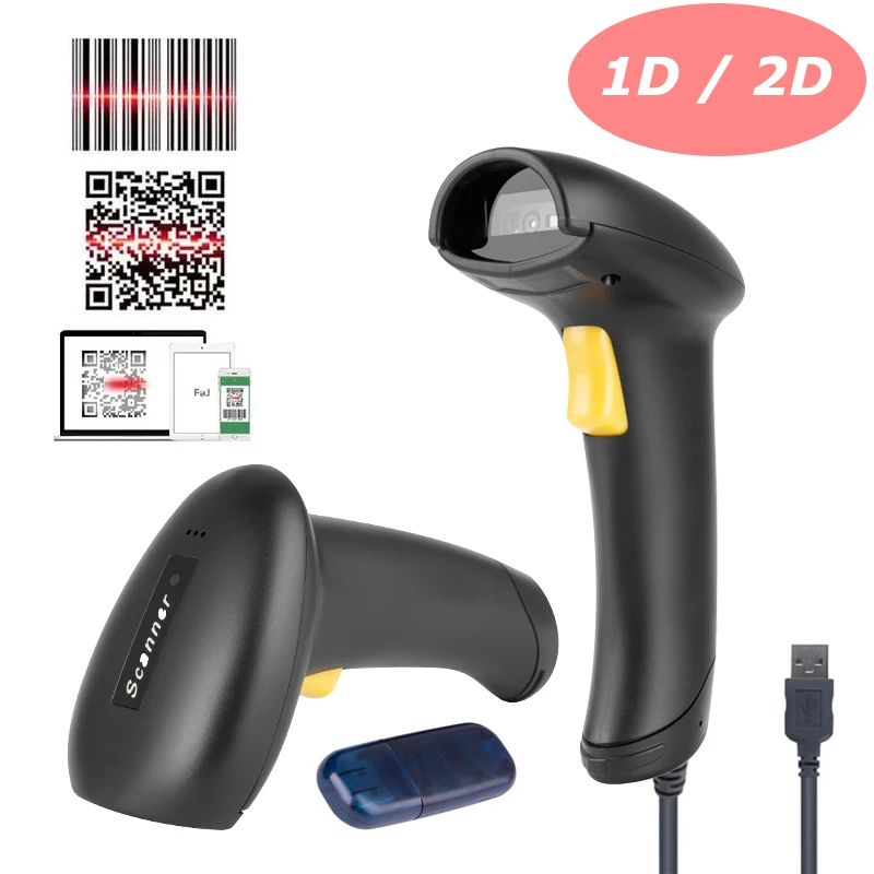 2.4G Wirelres Barcode Scanner 1D 2D QR Portable Bar Code Reader Handheld Data Matrix Reader Bar Gun Multi Language 2200mAh