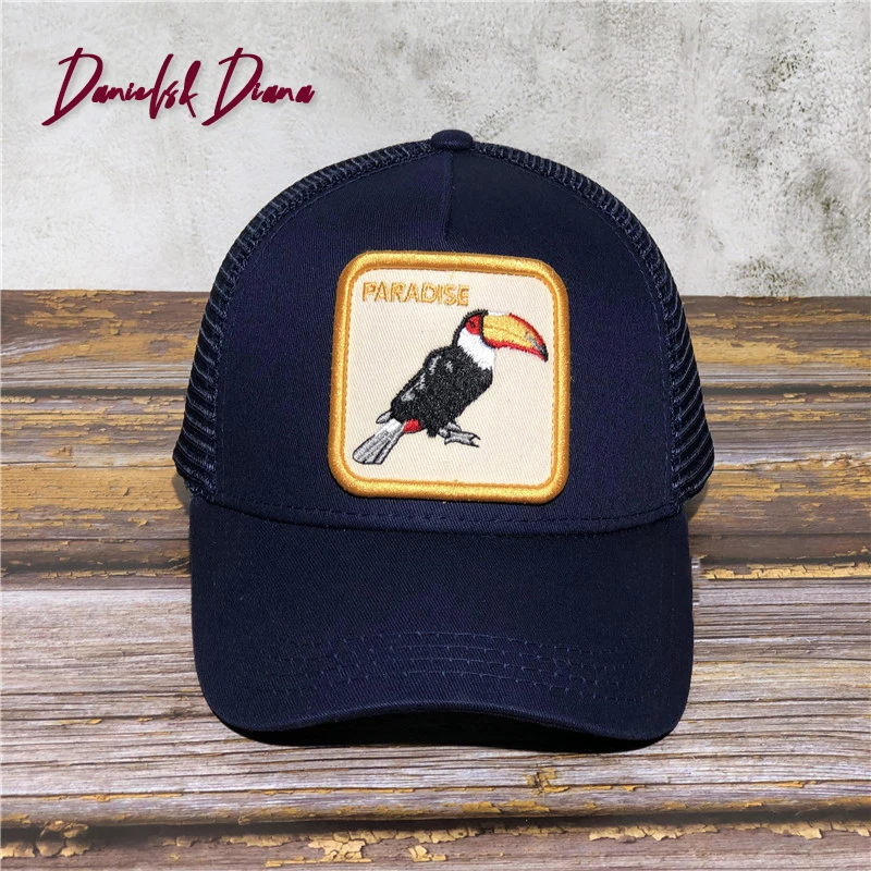 

NEW Baseball Cap Animal PARADISE Toucan Exquisite Embroidery Anime Cute Embroidery Summer Mesh Men's Sunshade Truck Driver hats