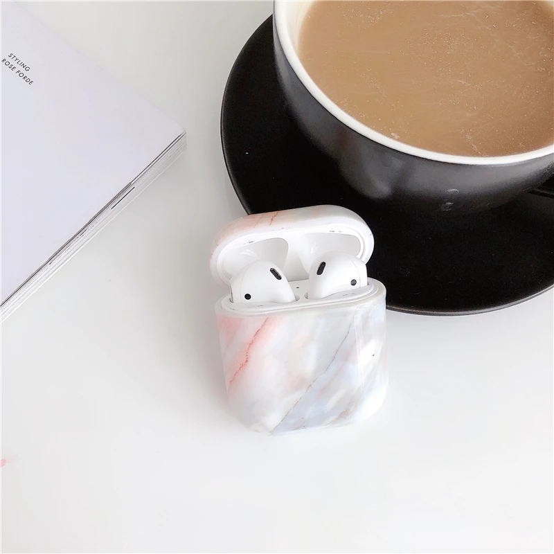 Роскошный Мраморный Камень Жесткий ПК чехол для Airpods беспроводные наушники защитный чехол с петлей для Apple Air Pods 2 Наушники коробка Funda