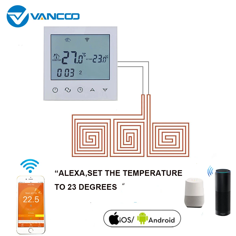 

Vancoo Smart WiFi Thermostat Temperature Controller for Electric Floor Heating Remote Control Programmable Thermostat 16A