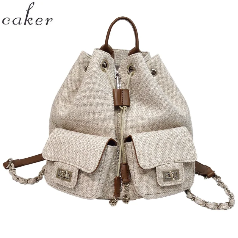 

Caker Brand Women Canvas Bags 3D School Backpack Drawstring Chain Travel Backpacks Dropshipping 03