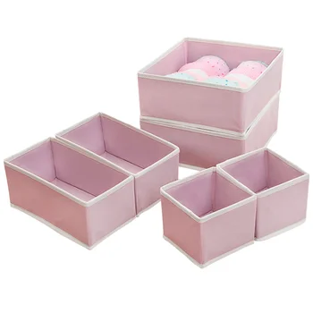 

1 Set/6pcs Multifunctional Underwear Storage Box Cloth Made Underskirt Bra Storage Case Desktop Storage Box for Women (Pink)