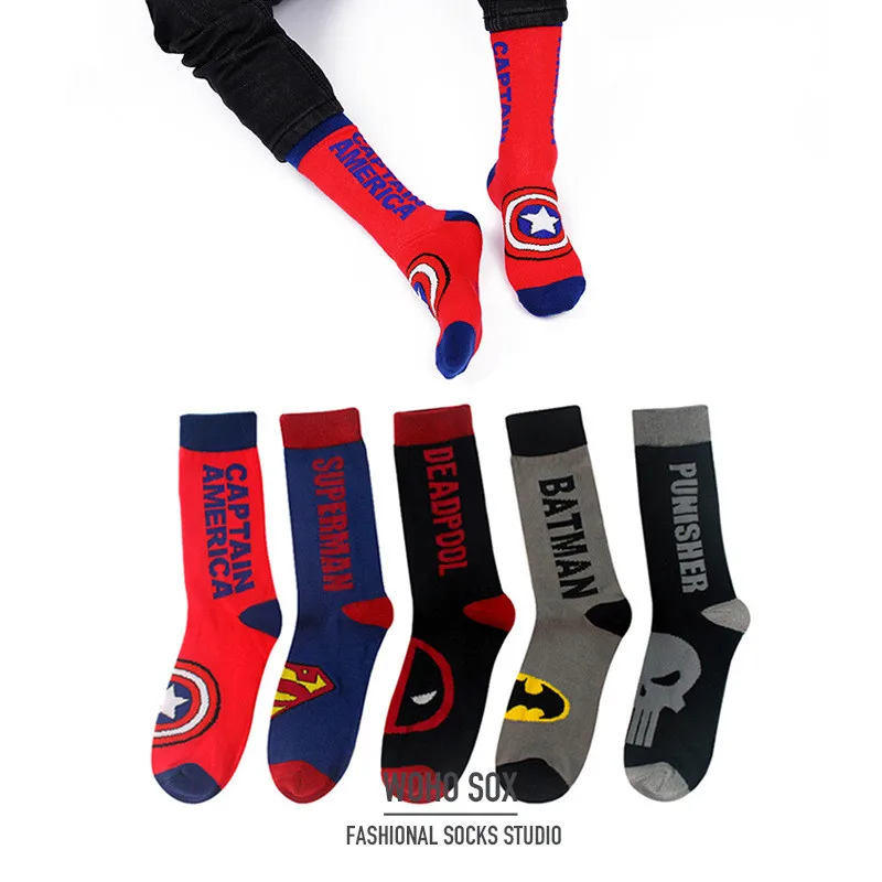США Мода Мультфильм Аниме супергерой Носки мужские длинные счастливые искусство причудливые носки сумасшедшие крутые флэш Супермен Капитан носки Avengers Marvel
