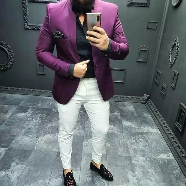 Abiti da uomo viola con pantalone bianco un bottone Slim Fit 2 pezzi  (giacca smoking + pantaloni) smoking da sposo abito da ballo Blazer|Suits|  - AliExpress