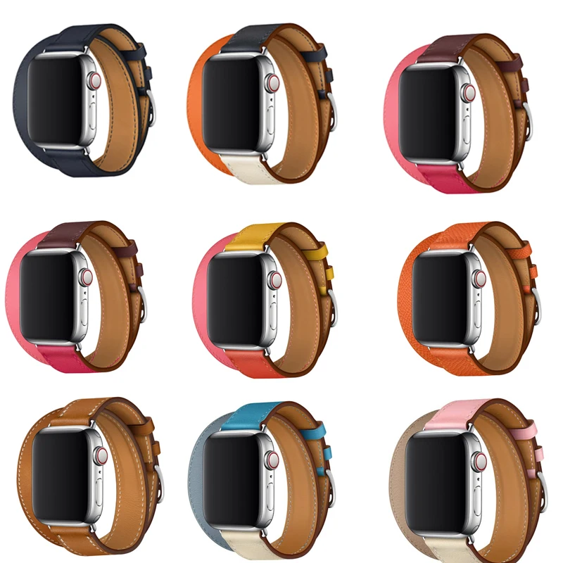 Ремешок из натуральной кожи для iwatch SE сверхдлинный браслет Apple Watch series 6 5 4 3 2 1 40 мм