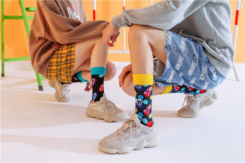 best socks for women Men Women Unisex Socks Rolling Stones Big tongue rock and roll Funny Harajuku Hip Hop Sokken Streetwear Happy Cotton Socks comfort women socks