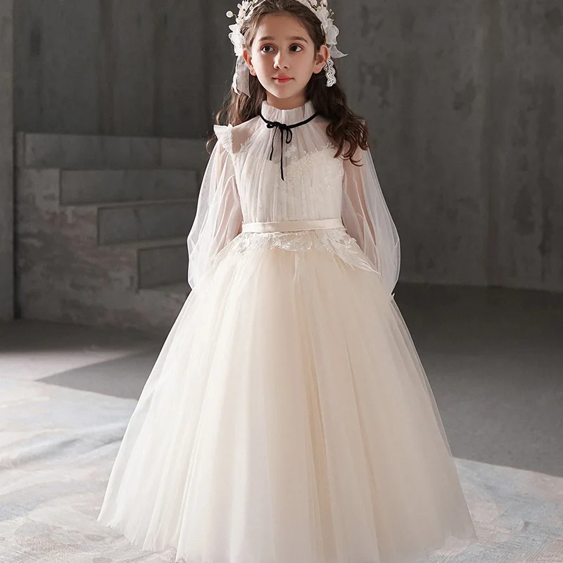 

White Burgundy Flower Girl Dresses 2019 Party Event Girl Prom Dresses O neck A Line Full Sleeve Floor Length Homecoming Dresses
