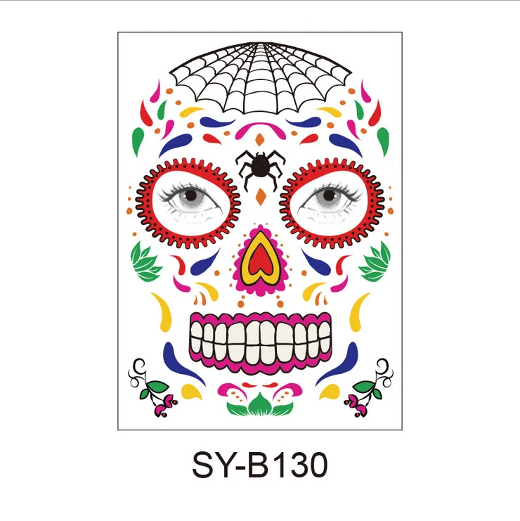 Mexica Day of the Dead Sugar Skull Face временная татуировка Хэллоуин Макияж наклейки для Хэллоуина Маскарад Вечерние - Цвет: SY-B130