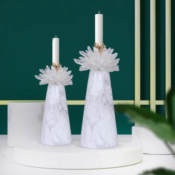 

Luxury Crystal Flower Ornament Decoration Home Living Room Living Table Romantic Candlelight Dining Decor Marble Candlestick