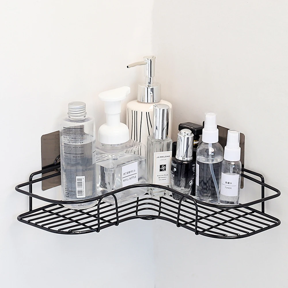 

Bathroom kitchen Punch Corner Frame Shower Shelf Wrought Iron Shampoo Storage Rack Holder with Suction Cup bathroom accessories