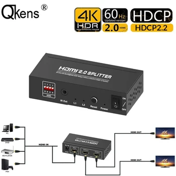 

Ultra HD 4K 60HZ HDMI2.0 1x2 HDMI Splitter 1080p Video Converter Screen Split 1 In 2 Out HDCP 3D HDR EDID DVD PC To TV Projector