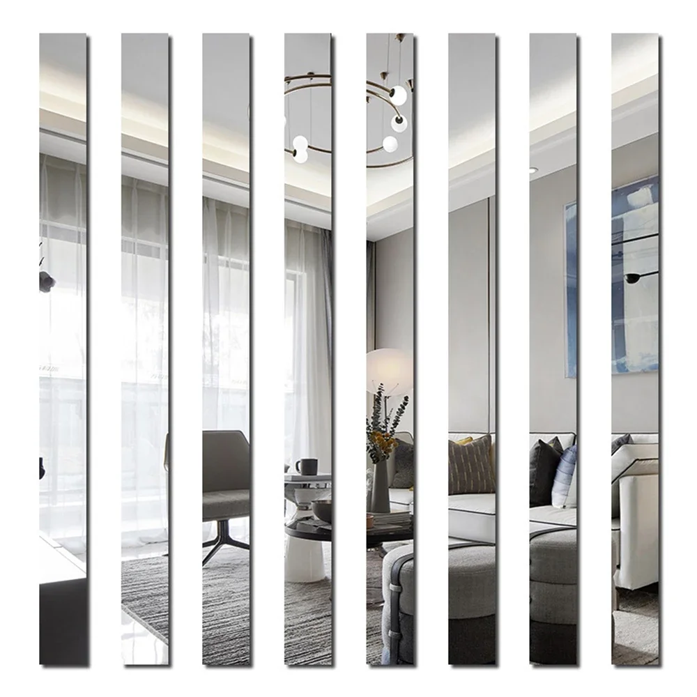 Wall Sticker 3D Strips Mirror Wall Sticker DIY Acrylic Waist Line Stickers Home Decor TV Background Wall Ceiling Edge Strip Self-adhesive