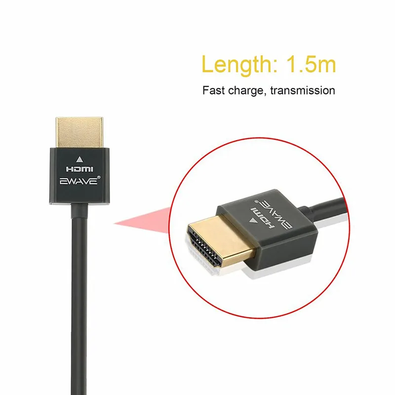 HDMI кабель супер ультра тонкий 10,2 Гбит/с Полоса пропускания 340 МГц для новых плоских 4K и 3D ТВ цифровых аудио видео сигналов передачи 1,5 м