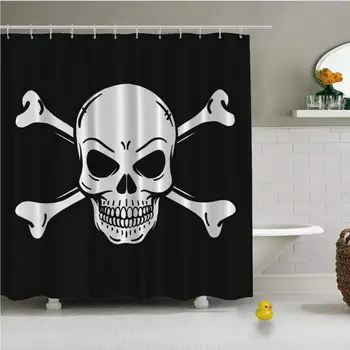 

Evil Looking Horror Skull Black Background Vector Shower Curtain for Hotel Bath,72''L x 72''W