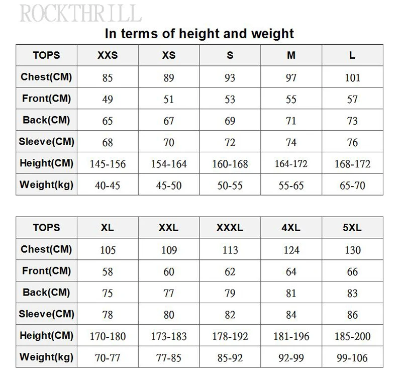 long size chart